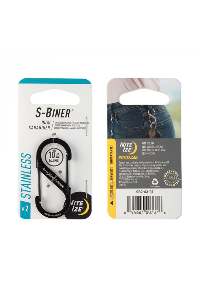 Nite Ize S-Biner Edelstahl schwarz Größe 2 – Doppelkarabiner für Schlüssel und Tools