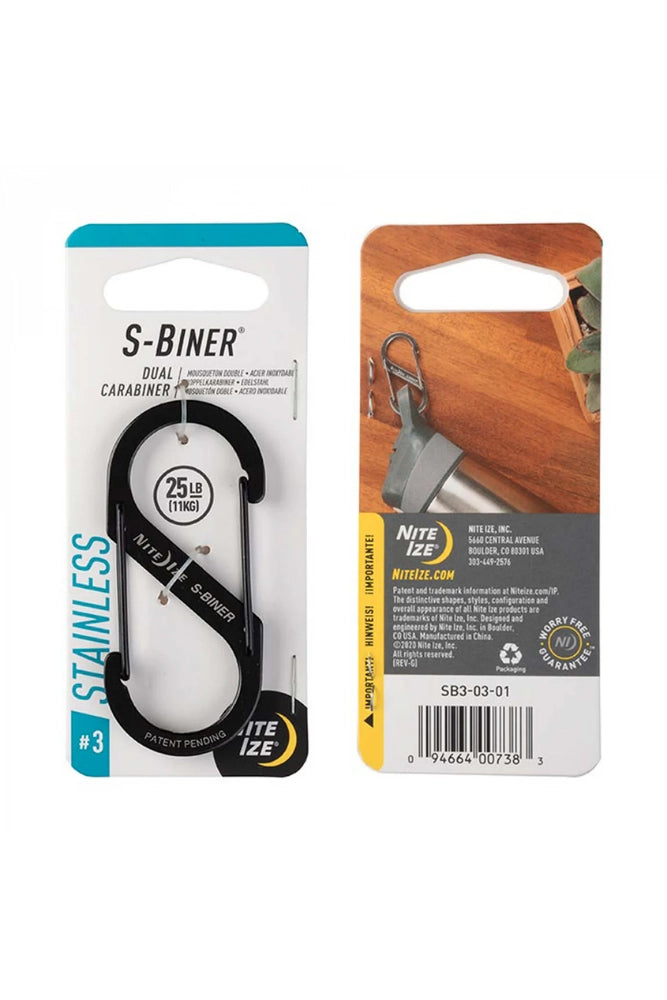 Nite Ize S-Biner Edelstahl schwarz Größe 3 – vielseitiger Outdoor Doppelkarabiner