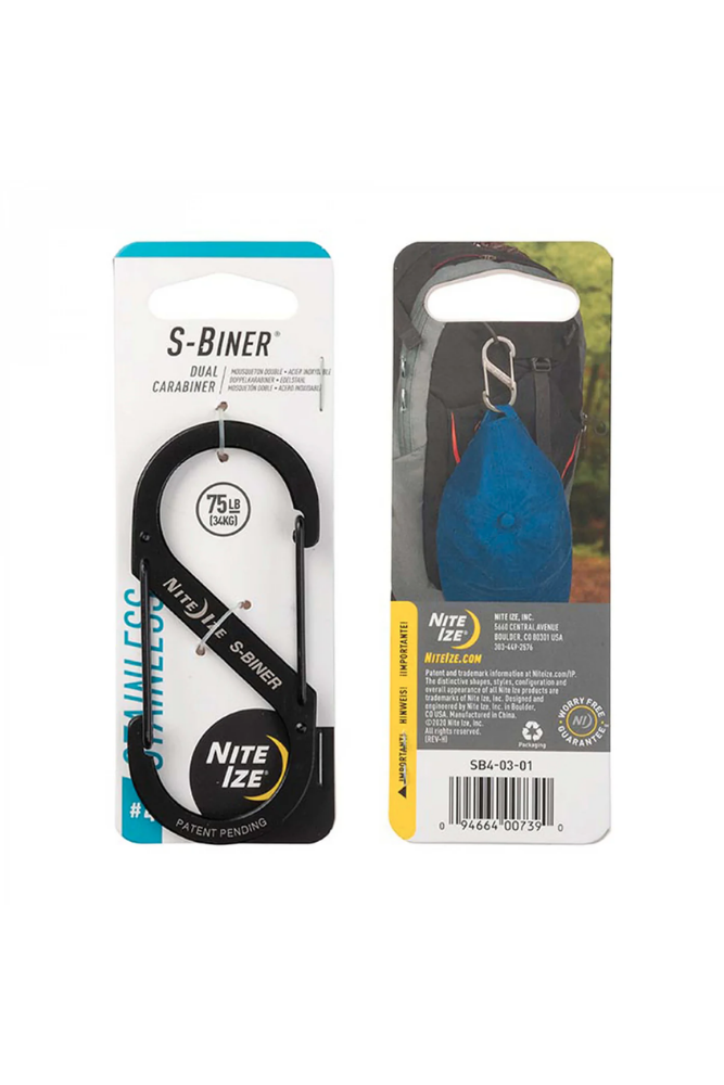 Nite Ize S-Biner Edelstahl schwarz Größe 4 – robuster Doppelkarabiner für Ausrüstung