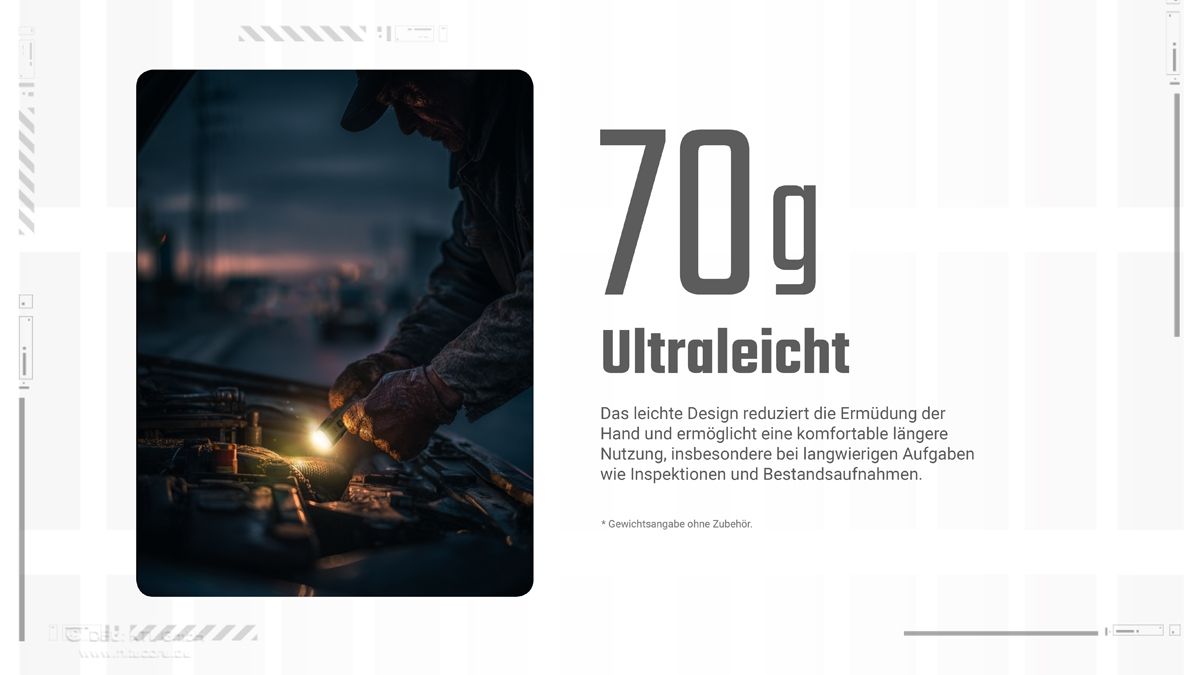Nitecore EDC07 in Sand mit grafischer Angabe des Gewichts von 70 Gramm