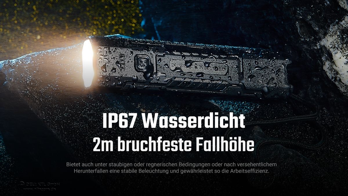 Übersicht der Bedientasten der Nitecore EDC07 in Sand mit Funktionserklärungen