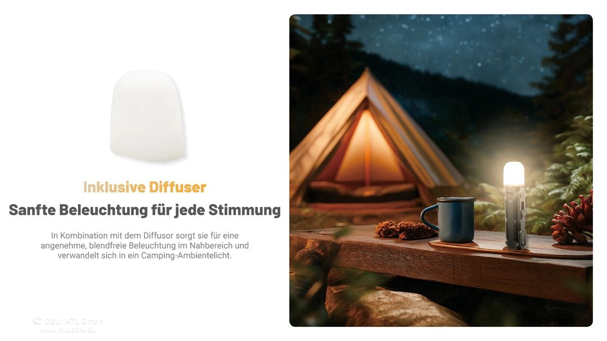 Nitecore EDC09 mit Diffuser – sanfte Beleuchtung für Zelt, Camp und Stimmung