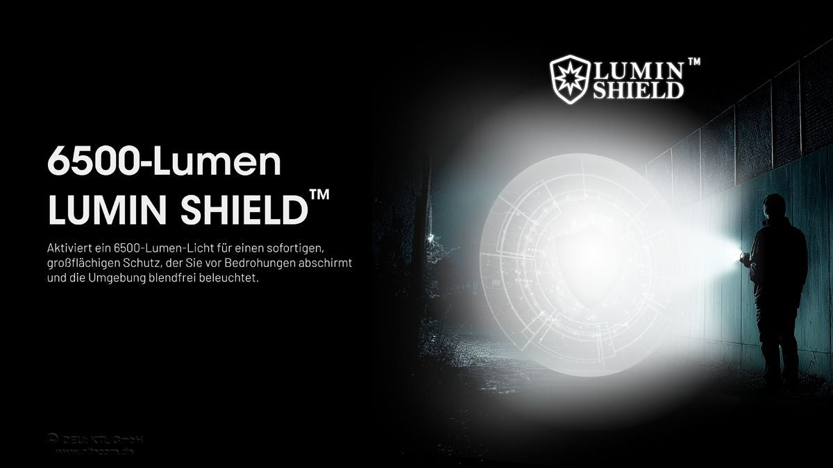 Nitecore EDC29 LUMINBLADE mit Darstellung des 6500-Lumen-LUMIN-SHIELD-Lichtmodus
