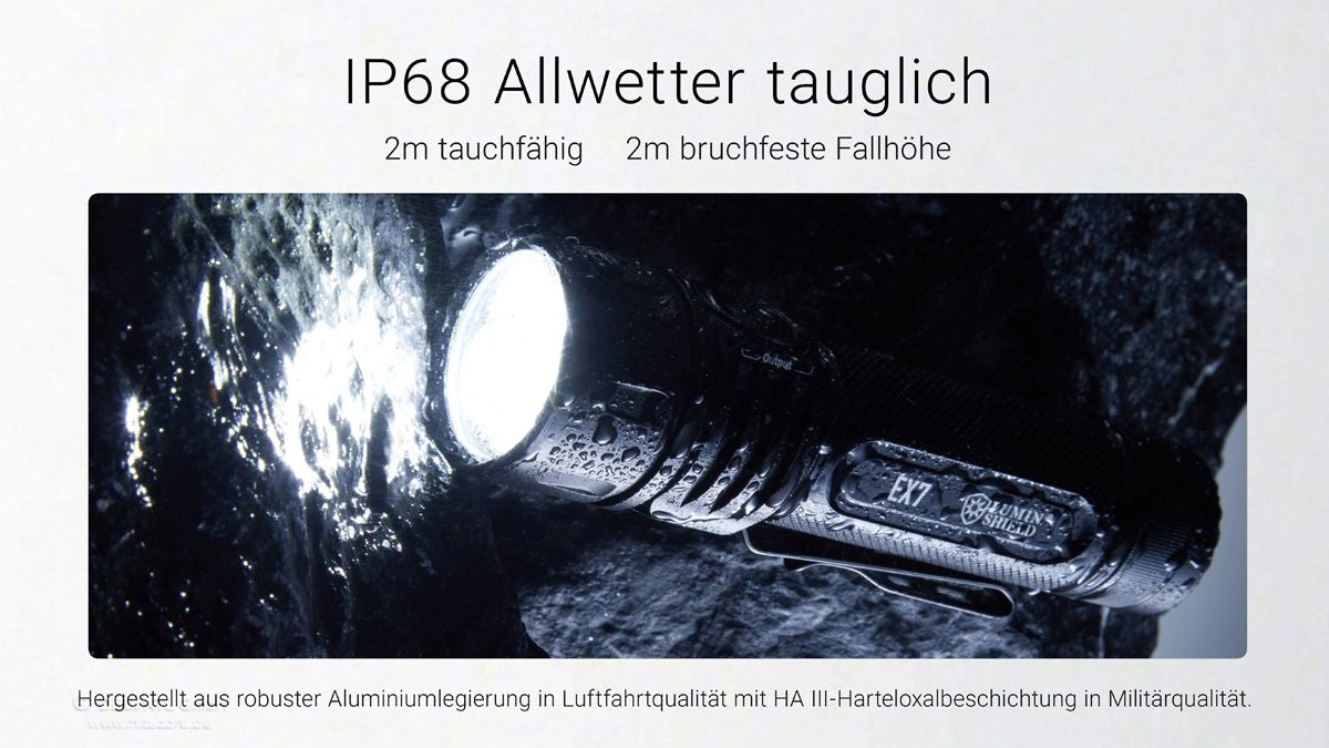 Nitecore EX7 – IP68 allwettertauglich, 2 m tauchfähig und 2 m stoßfest