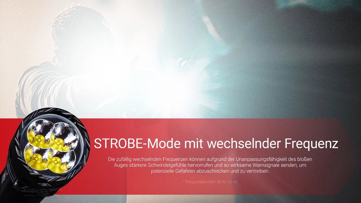 Nitecore EX7 – STROBE Mode mit wechselnder Frequenz für Signal und Aufmerksamkeit