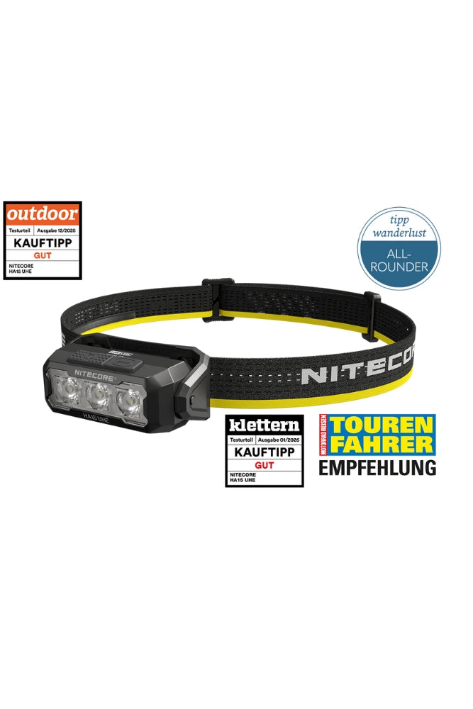 Nitecore HA15 UHE Stirnlampe 400 Lumen – ultraleichte Outdoor-Headlamp als Freisteller