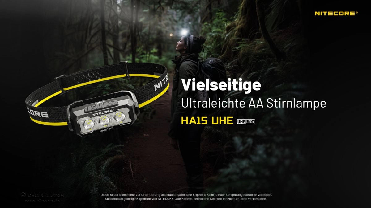 Nitecore HA15 UHE vielseitige ultraleichte AA Stirnlampe für Outdoor, Alltag und Reisen
