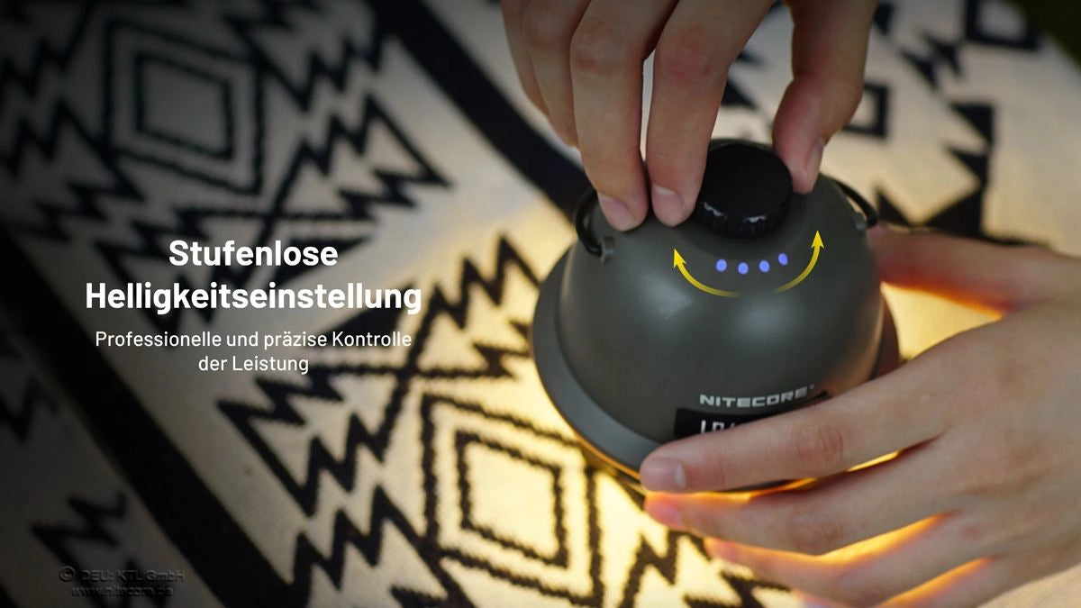 Stufenlose Helligkeitseinstellung der Nitecore LR40 – dimmbare Campinglaterne