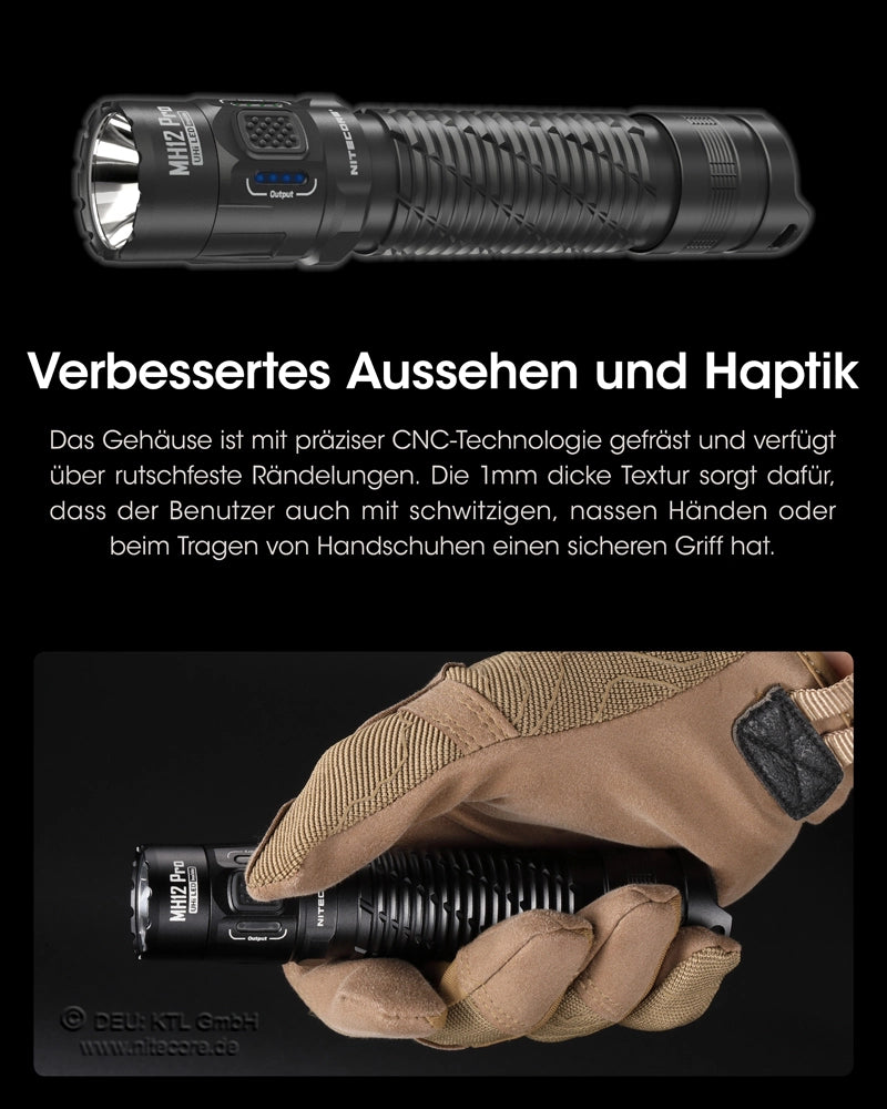 Nitecore MH12 Pro Gehäuse und Haptik – robustes Design für sicheren Grip