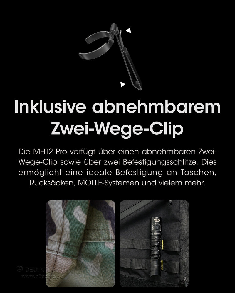 Nitecore MH12 Pro Zwei-Wege-Clip – flexible Befestigung für Pocket Carry und Ausrüstung