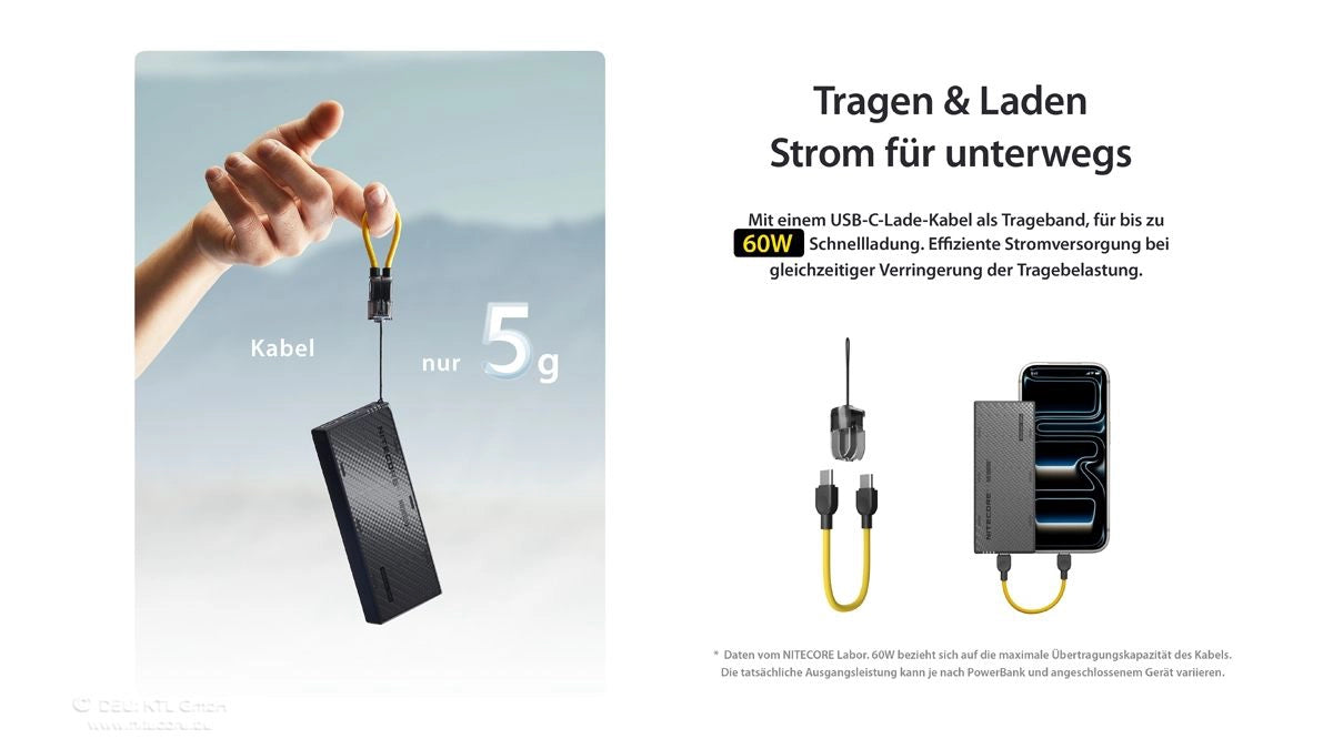 Nitecore NB10000 Gen4 USB C Kabel Trageband Powerbank Outdoor