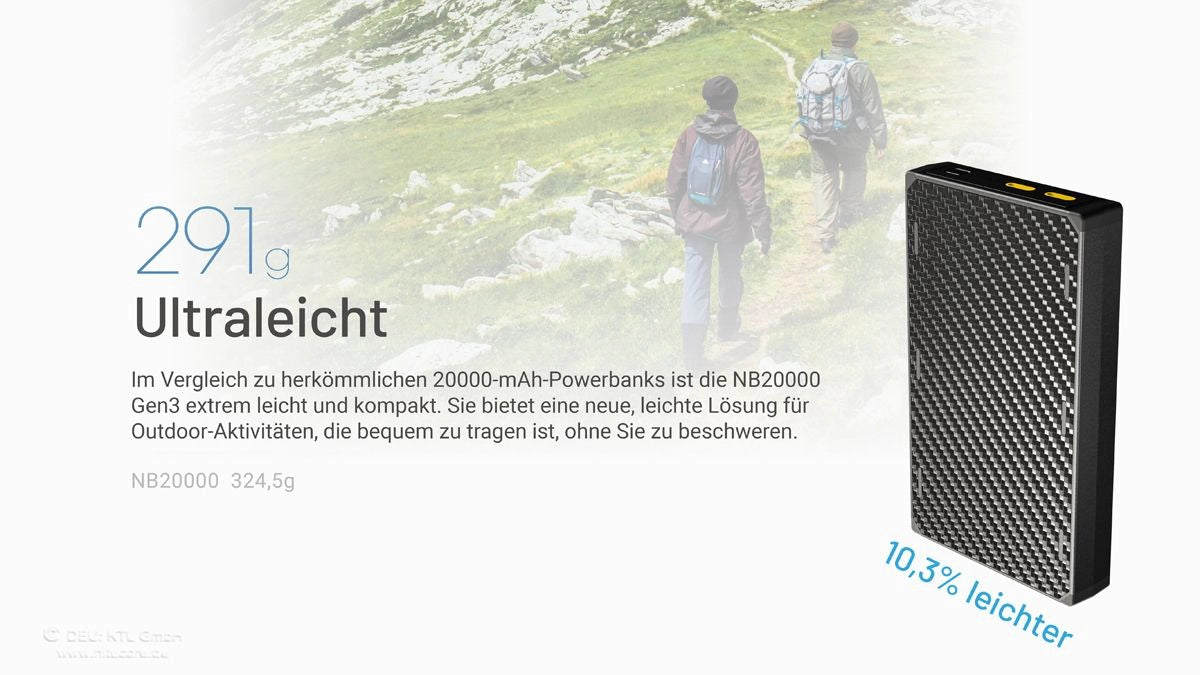 Nitecore NB20000 GEN3 Powerbank mit nur 291 g Gewicht