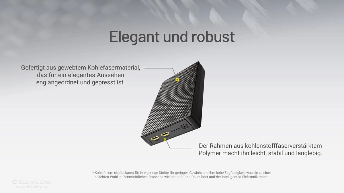 Nitecore NB20000 GEN3 Powerbank elegant und robust mit Carbon-Gehäuse