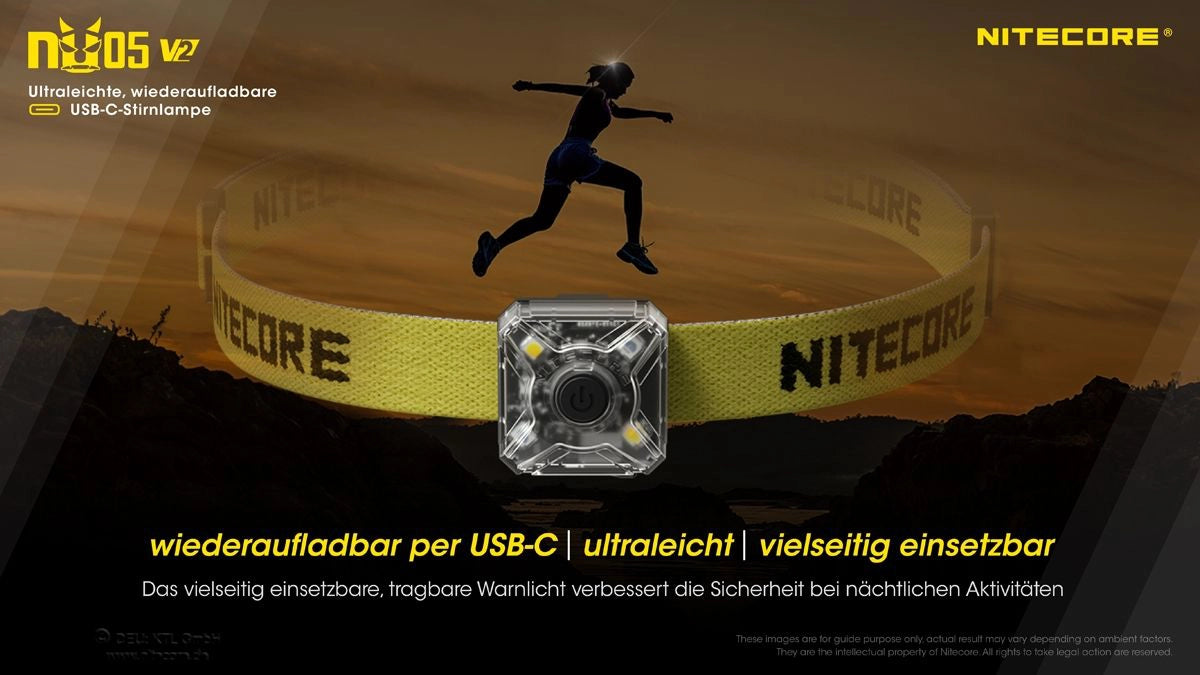 Nitecore NU05 V2 am Kopfband – als Rücklicht an Stirnlampe oder Kopfband montiert