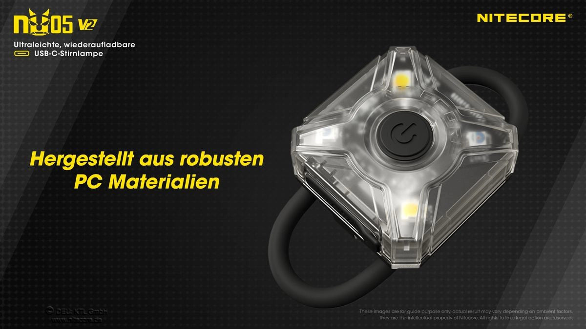 Nitecore NU05 V2 – robustes Polycarbonat-Gehäuse (PC) für Outdoor-Einsatz