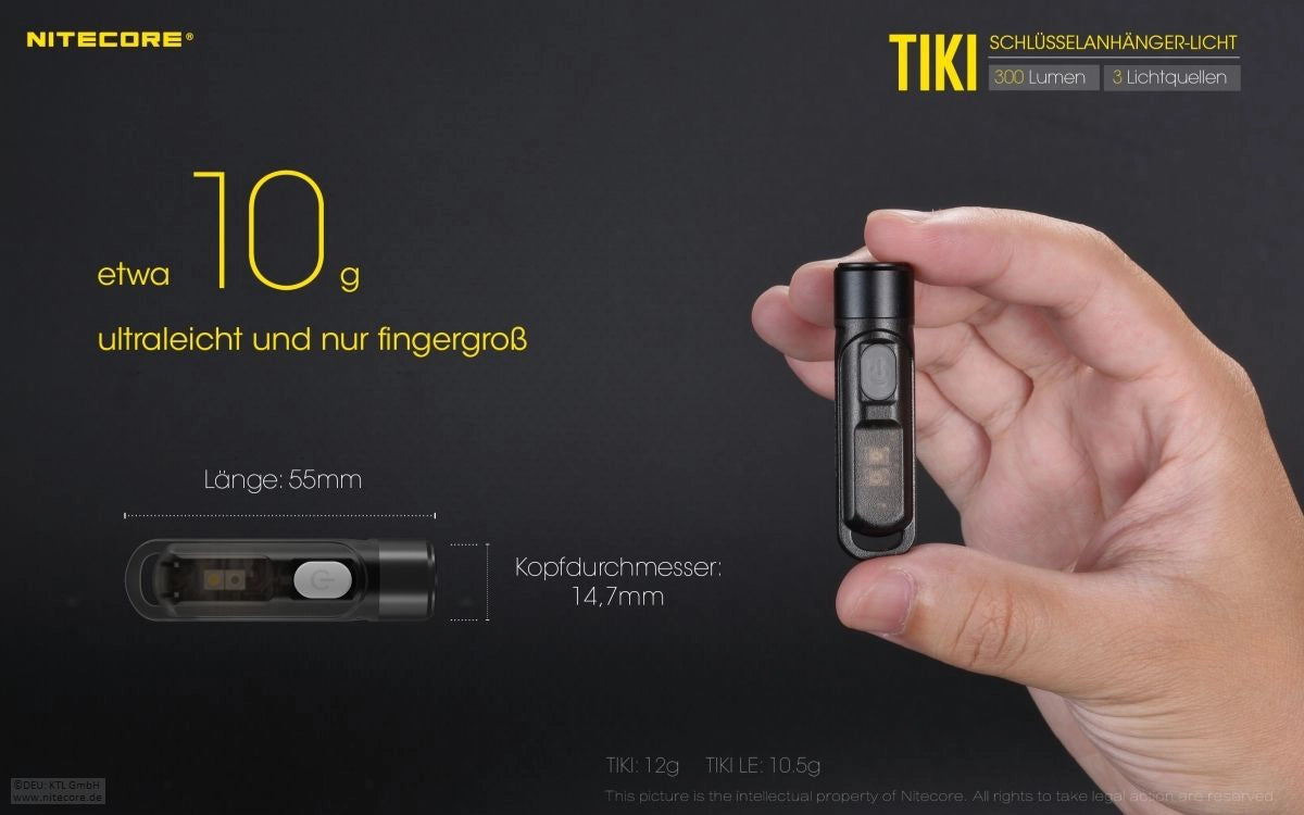 Nitecore TIKI Gewicht und Maße – ultrakompakte EDC-Lampe für den Schlüsselbund