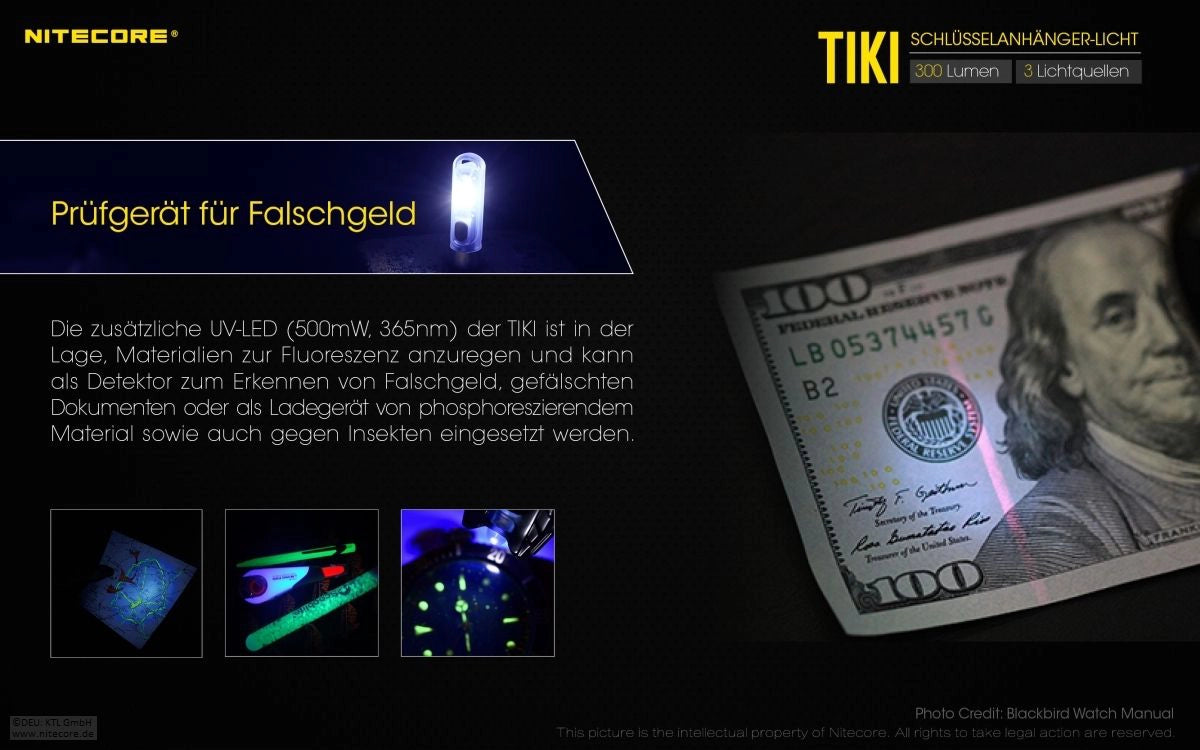 Nitecore TIKI UV-Licht – Prüfgerät zum Erkennen von Sicherheitsmerkmalen und Falschgeld