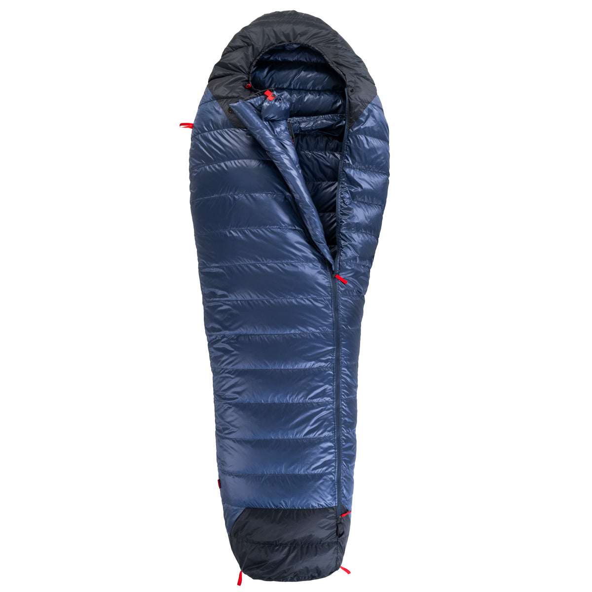Pajak Core 350 Daunenschlafsack in Navy oben geöffnet als Freisteller