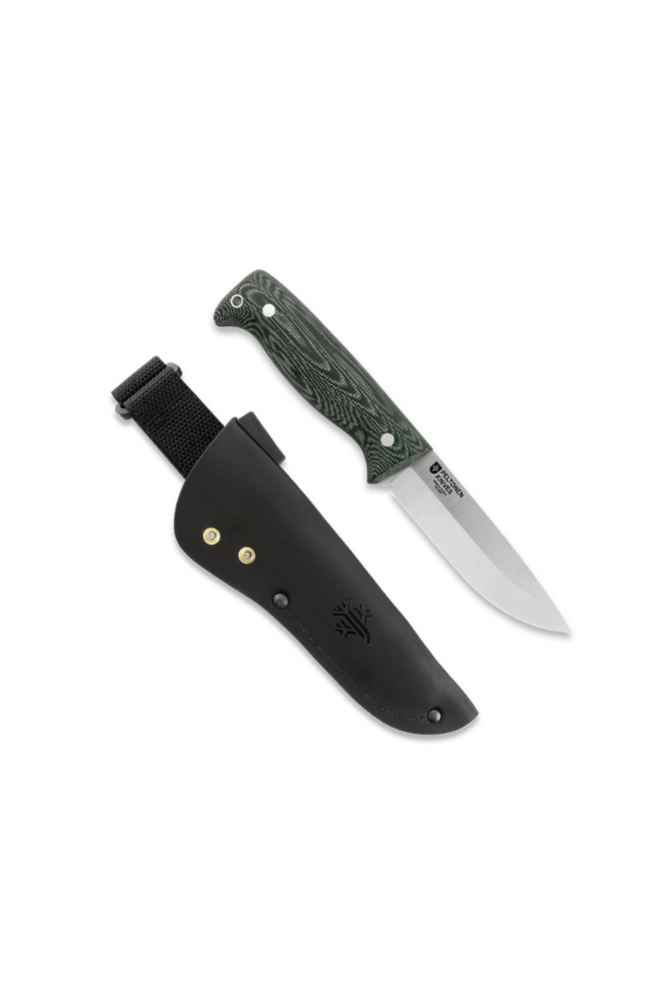 Peltonen M07 Full Tang Messer mit Micarta-Griff und schwarzer Lederscheide für Bushcraft, Jagd und Outdoor